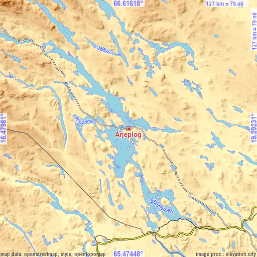 Topographic map of Arjeplog