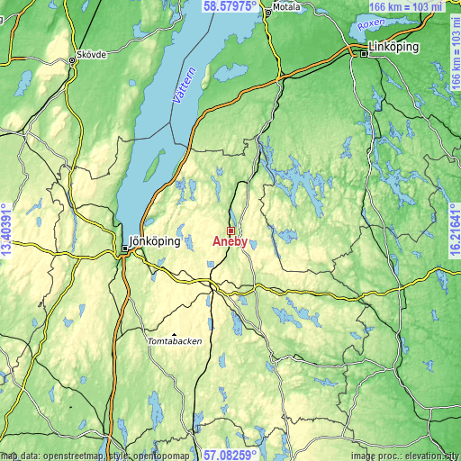 Topographic map of Aneby