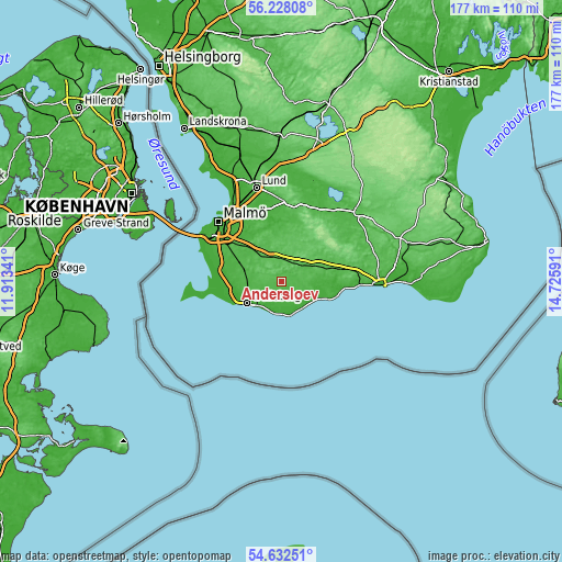 Topographic map of Anderslöv