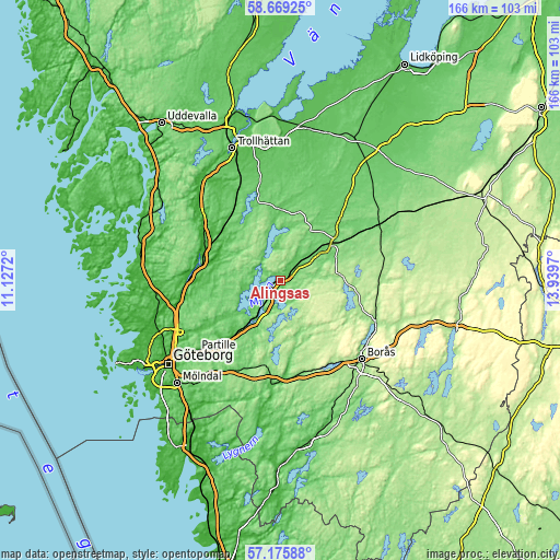 Topographic map of Alingsås