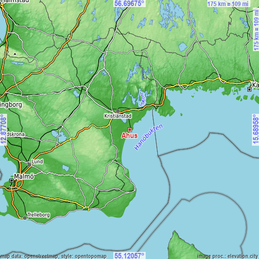 Topographic map of Åhus