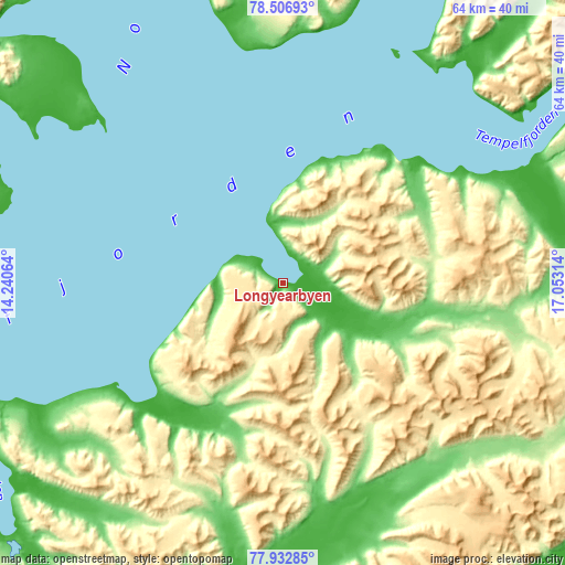 Topographic map of Longyearbyen