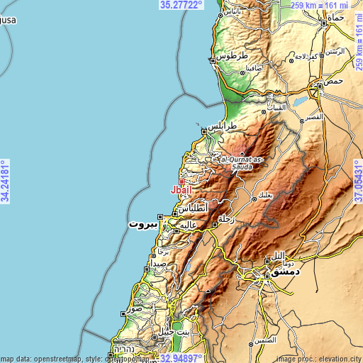 Topographic map of Jbaïl