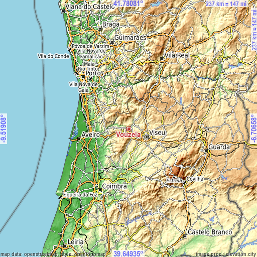 Topographic map of Vouzela