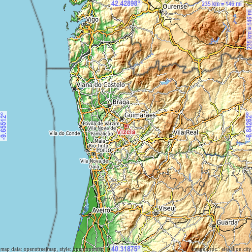 Topographic map of Vizela