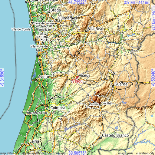 Topographic map of Viseu