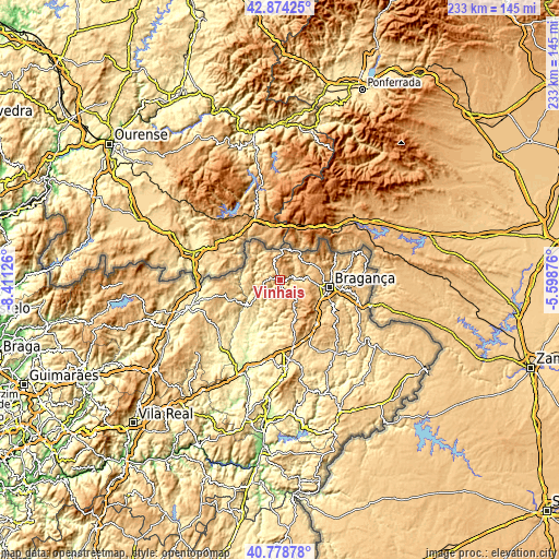 Topographic map of Vinhais