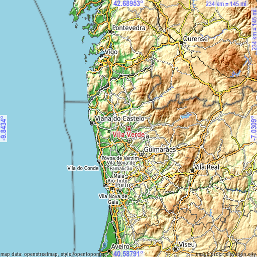 Topographic map of Vila Verde