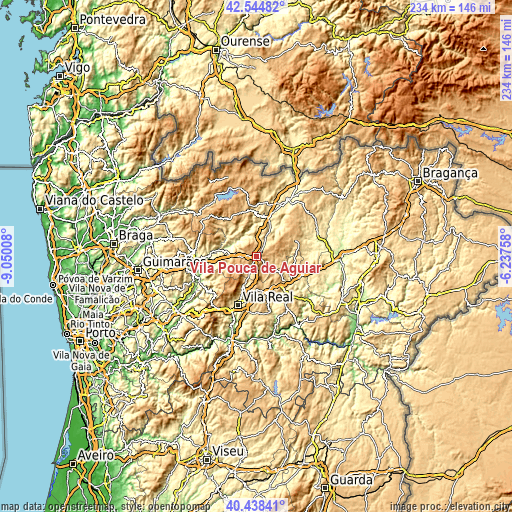 Topographic map of Vila Pouca de Aguiar