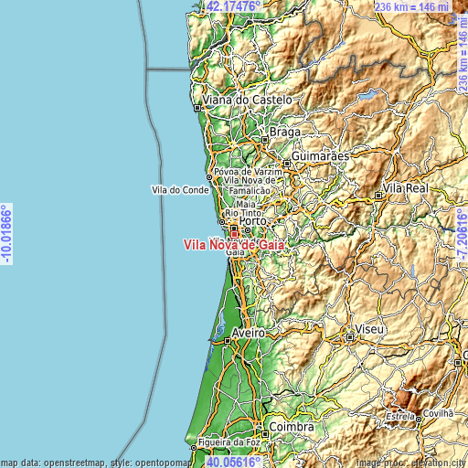 Topographic map of Vila Nova de Gaia