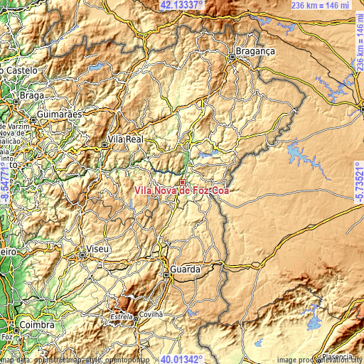 Topographic map of Vila Nova de Foz Côa