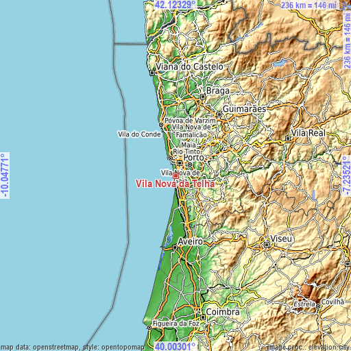 Topographic map of Vila Nova da Telha