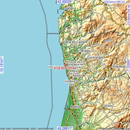Topographic map of Vila do Conde