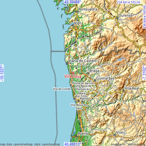 Topographic map of Vila Cova
