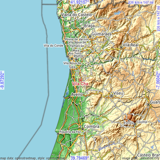 Topographic map of Vila Chã