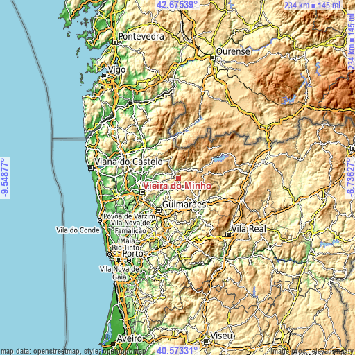 Topographic map of Vieira do Minho