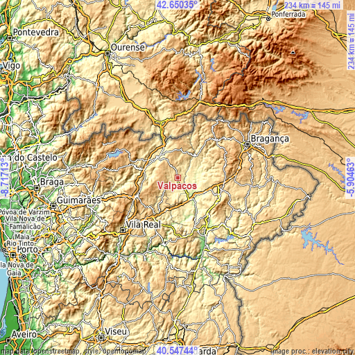 Topographic map of Valpaços