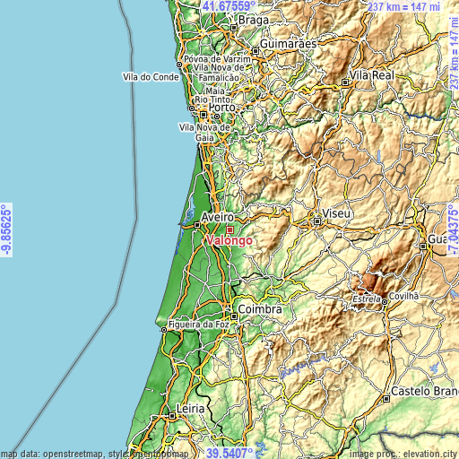 Topographic map of Valongo