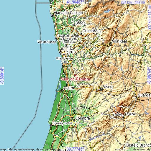 Topographic map of Vale de Cambra