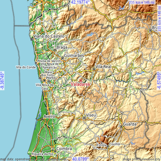 Topographic map of Valadares