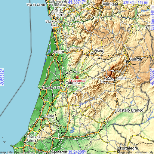 Topographic map of Travanca