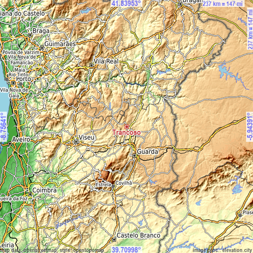 Topographic map of Trancoso