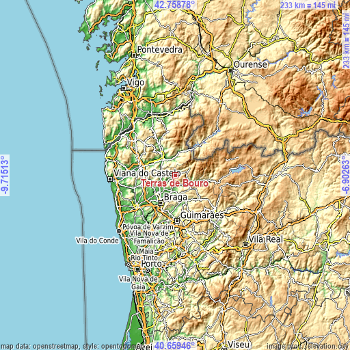 Topographic map of Terras de Bouro