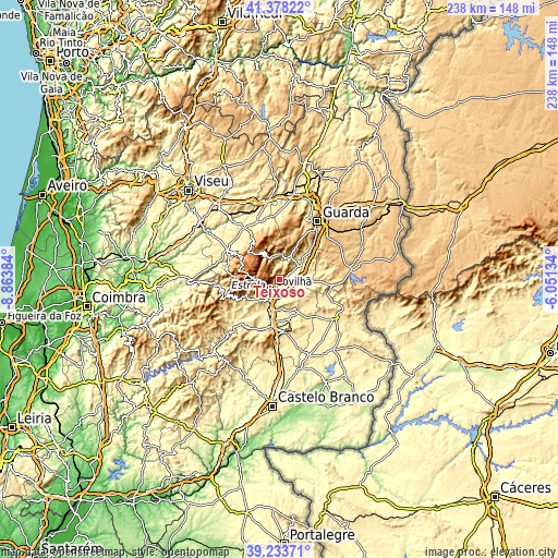 Topographic map of Teixoso