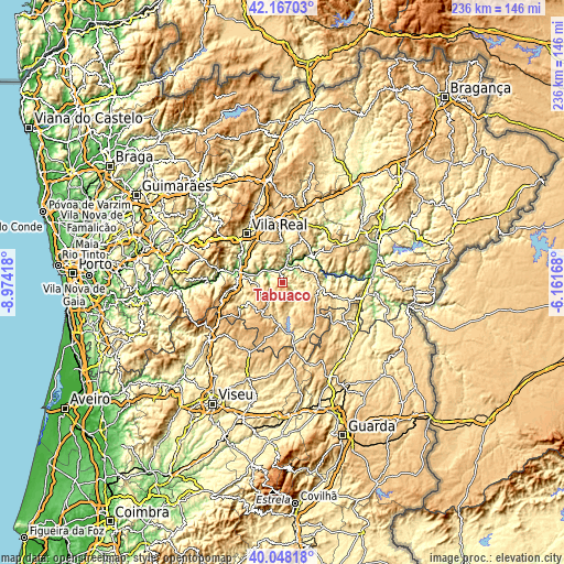 Topographic map of Tabuaço