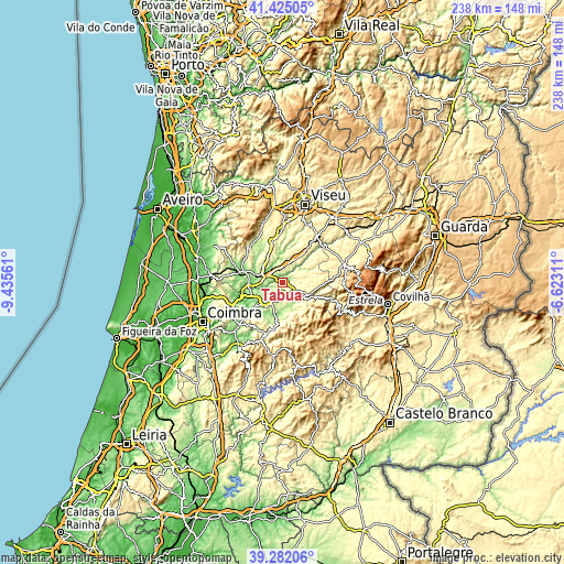 Topographic map of Tábua
