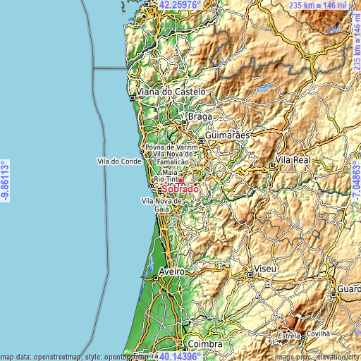 Topographic map of Sobrado