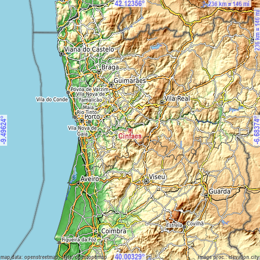 Topographic map of Cinfães