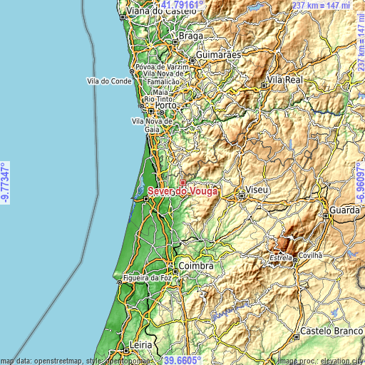 Topographic map of Sever do Vouga