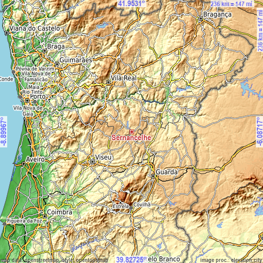 Topographic map of Sernancelhe