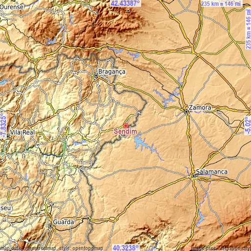 Topographic map of Sendim