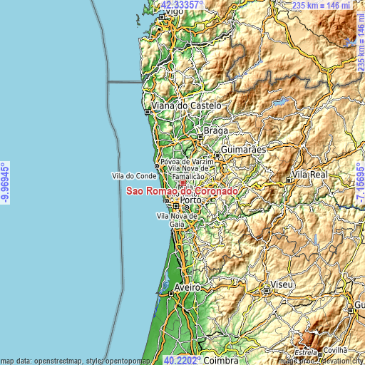 Topographic map of São Romão do Coronado