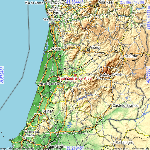 Topographic map of São Pedro de Alva