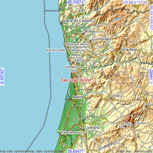 Topographic map of São João de Ver