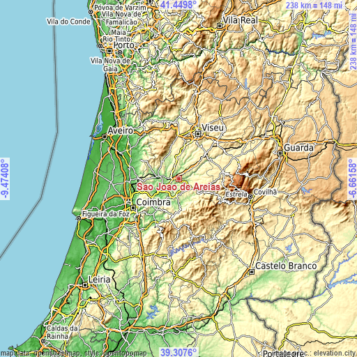 Topographic map of São João de Areias