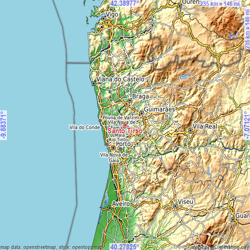 Topographic map of Santo Tirso