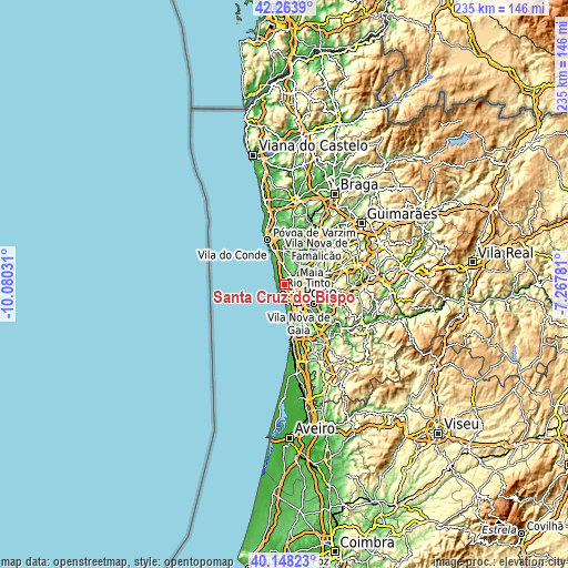 Topographic map of Santa Cruz do Bispo