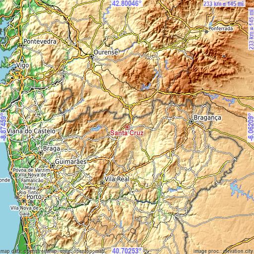 Topographic map of Santa Cruz