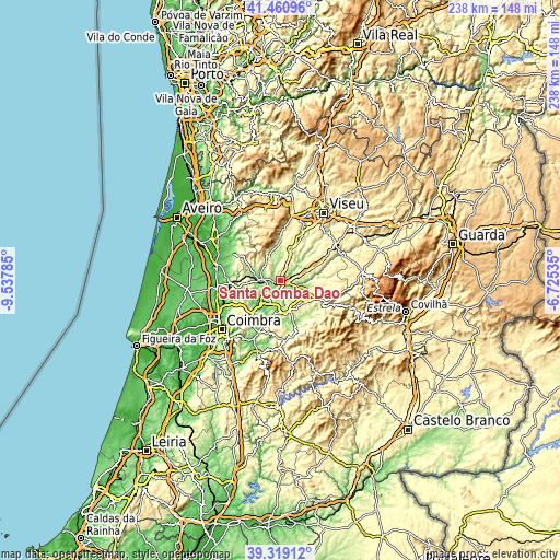 Topographic map of Santa Comba Dão