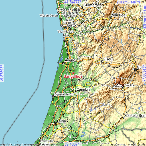 Topographic map of Sangalhos