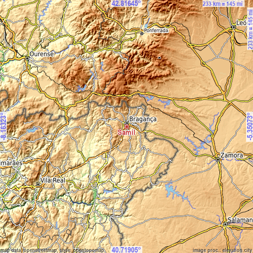 Topographic map of Samil