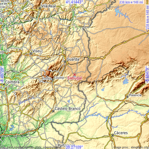 Topographic map of Sabugal