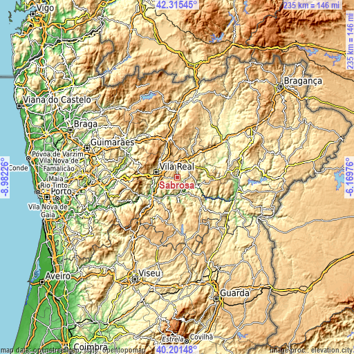 Topographic map of Sabrosa