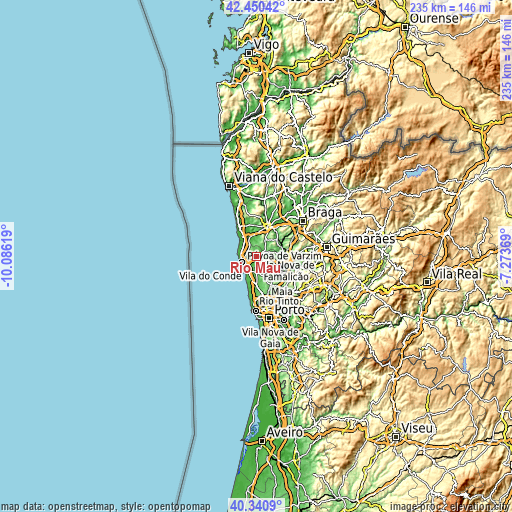 Topographic map of Rio Mau