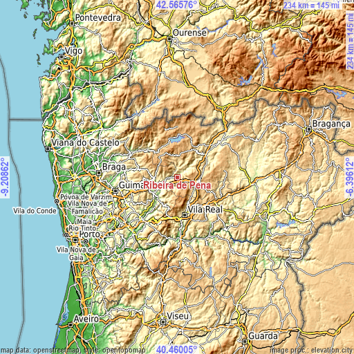Topographic map of Ribeira de Pena