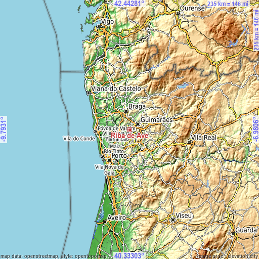 Topographic map of Riba de Ave